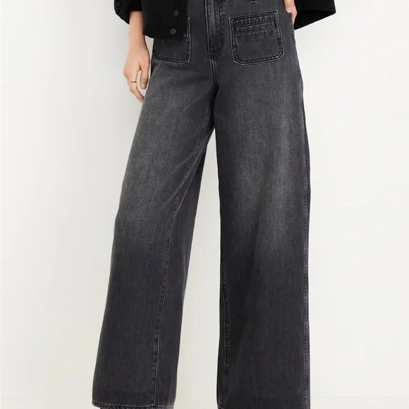 Old Navy High Waisted Baggy Wide Leg Jeans, Size 8P - Picture 2 of 7